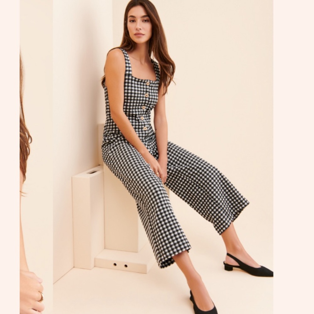 Maeve by Anthropologie Gingham Button-Front Jumpsuit Size Medium